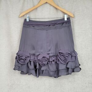 Ryu Smokey Purple Satin and Chiffon Ruffled Mini Skirt Women's Size Small